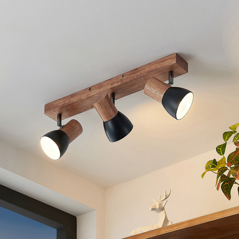 Lindby Tonja foco de techo con madera, 3 luces