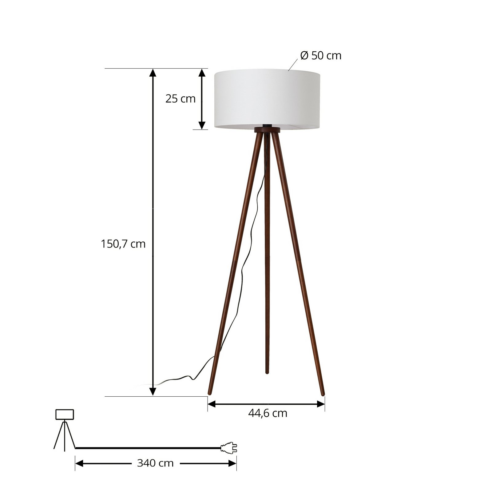 Lindby Stehleuchte Charlia, weiß, Wallnussholz, Höhe 150 cm
