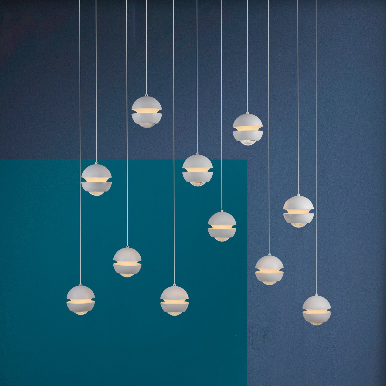 SCHÖNER WOHNEN Lampă suspendată LED Lini albă 11 becuri lungă 3.000 K - Camera de zi / sufragerie - Modern - Plastic