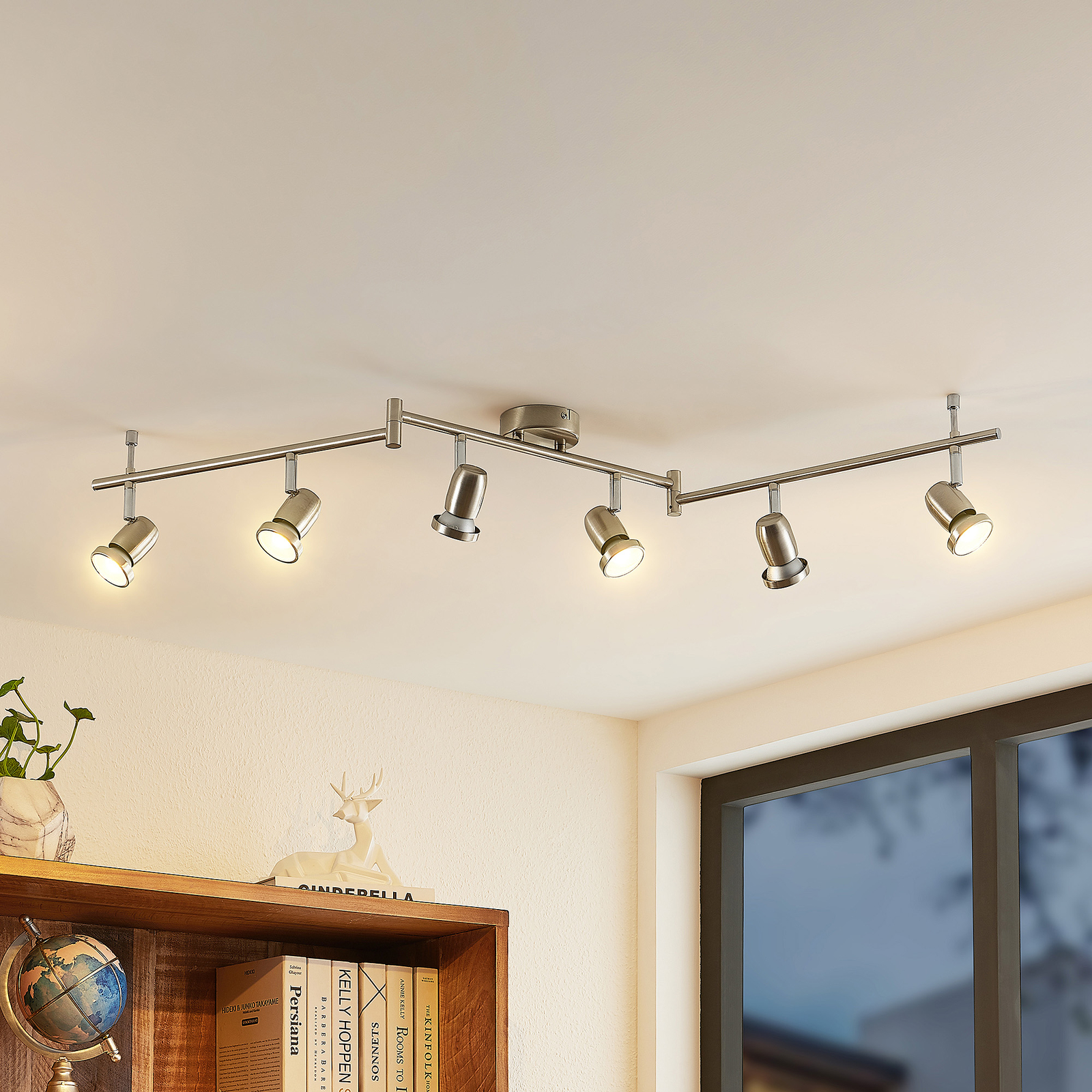 ELC Simano spot LED da soffitto, nichel, 6 luci