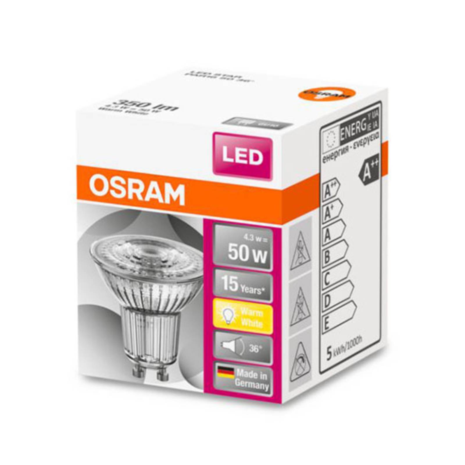 OSRAM Star LED-reflektor GU10 4,3 W varmhvid 36°