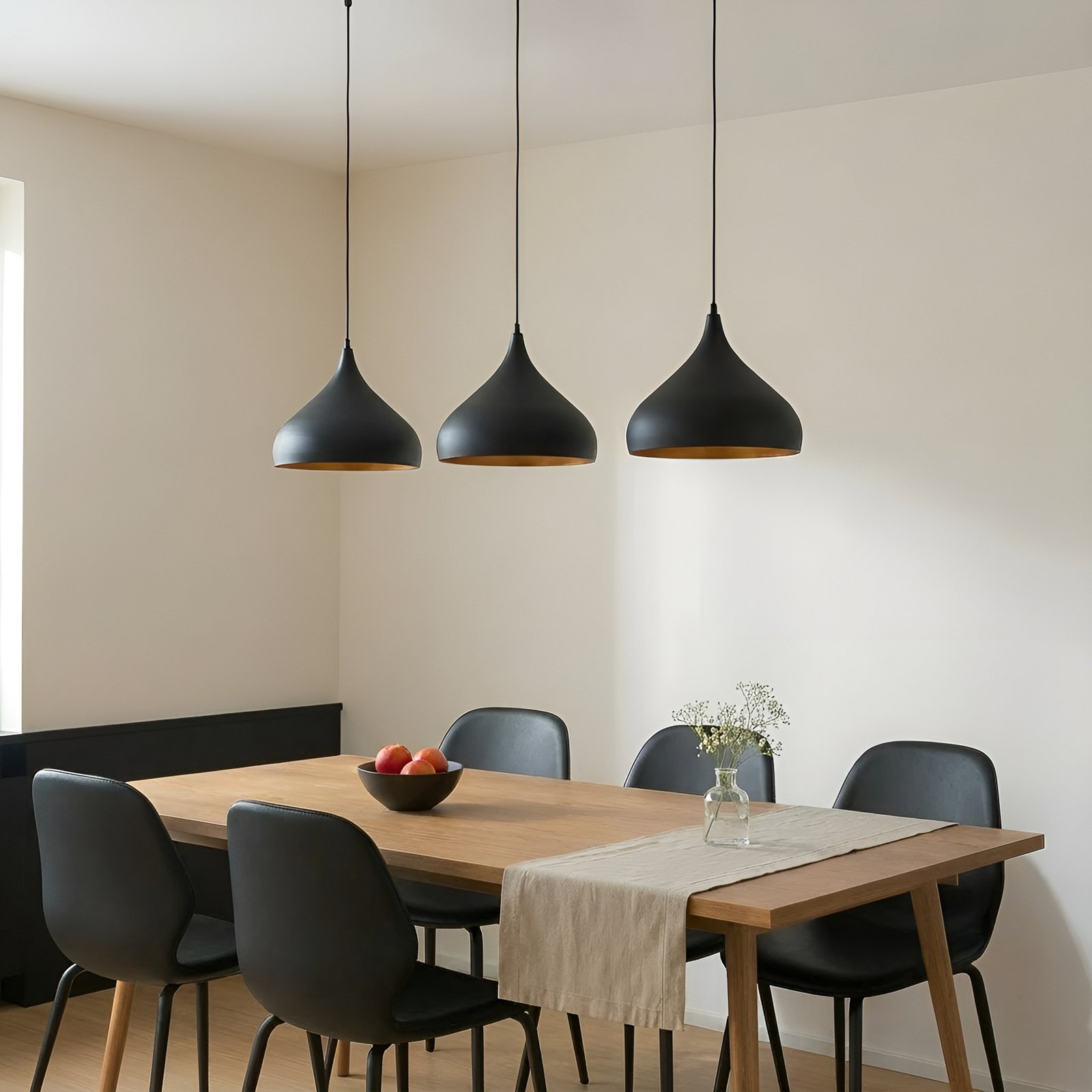 Lindby Elamira hanglamp, zwart, metaal, 133cm, 3-lamps.