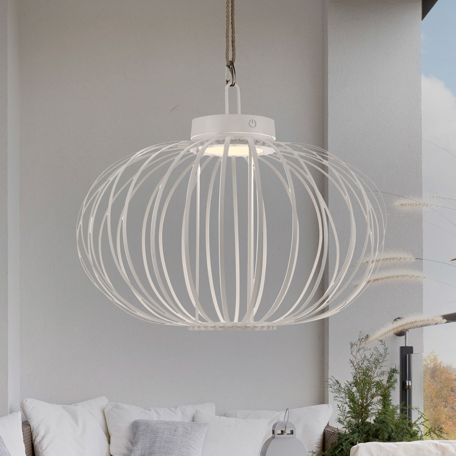 JUST LIGHT. Lampă de masă Akuba LED reîncărcabilă, alb, 37 cm, bambus