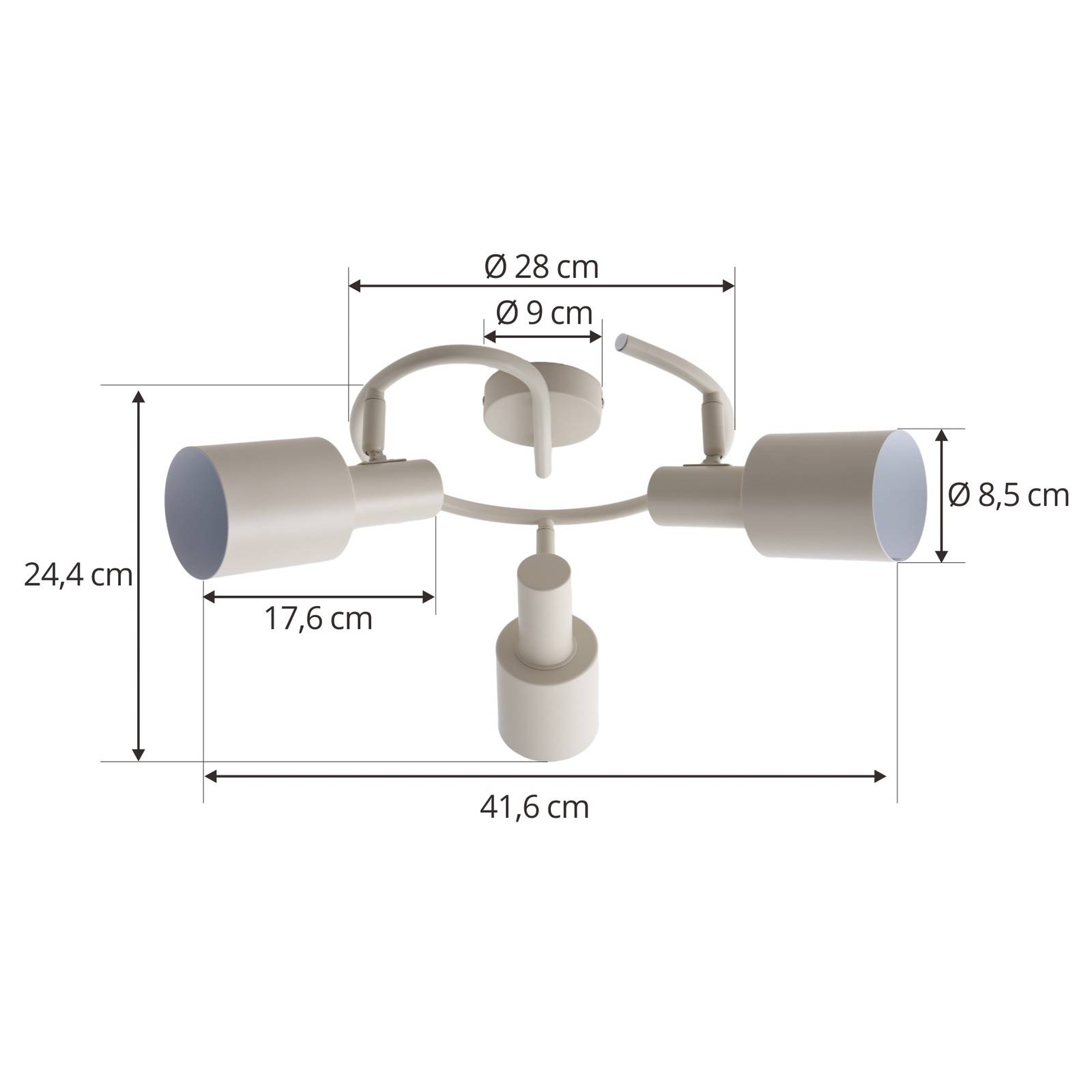 Reflektor sufitowy Lindby Ovelia, beżowy, 3-punktowy, żelazo, E27
