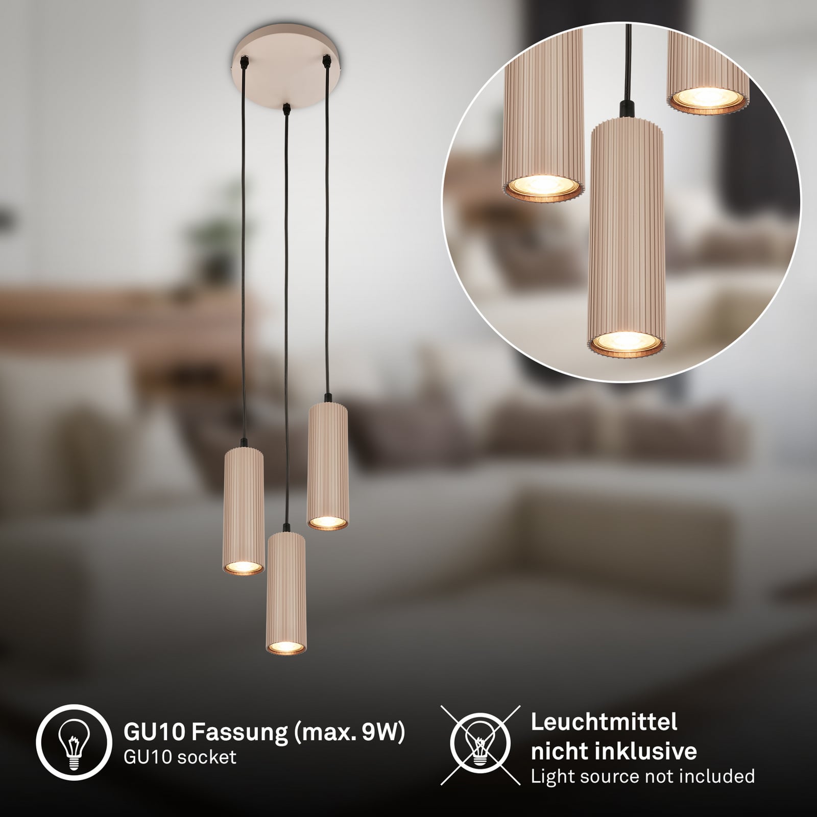 Suspension Ida, beige, à 3 lampes, Ø 20 cm, GU10 Suspension Ida, beige, à 3 lampes, Ø 20 cm, GU10