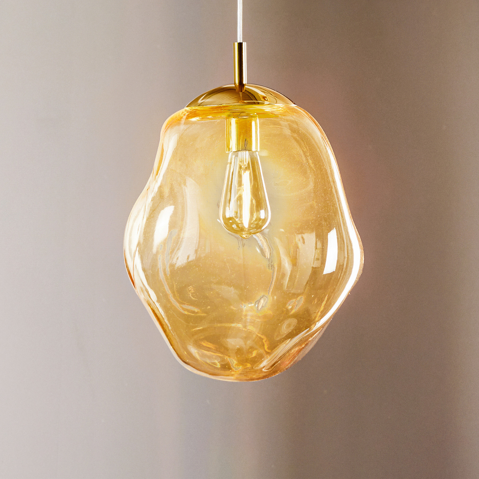 Glazen hanglamp Sol, Ø 35cm, goud/barnsteen