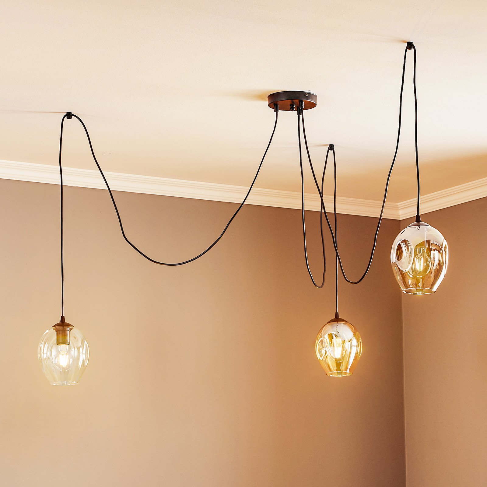 EMIBIG LIGHTING Lampă suspendată Starla sticlă grafit/chihlimbar/transparent 3 becuri - Camera de zi / sufragerie - Modern - negru grafit chihlimbar transparent