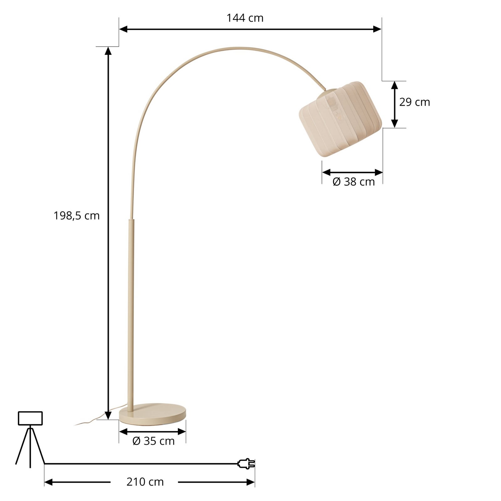 Helin booglamp, beige, textiel, hoogte 198,5 cm - Lindby