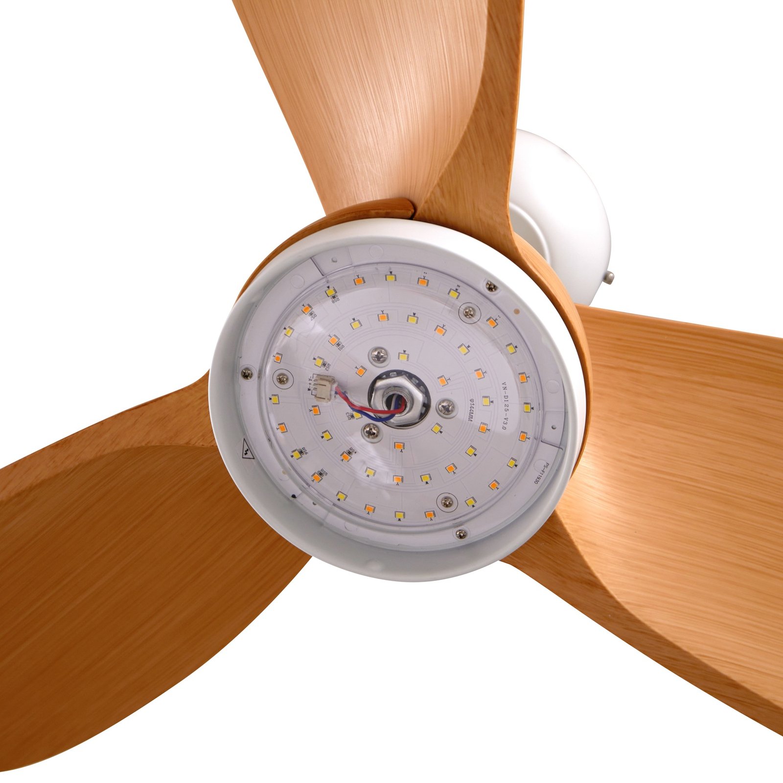 Lindby LED ceiling fan Enon, white/wood-coloured, DC, quiet