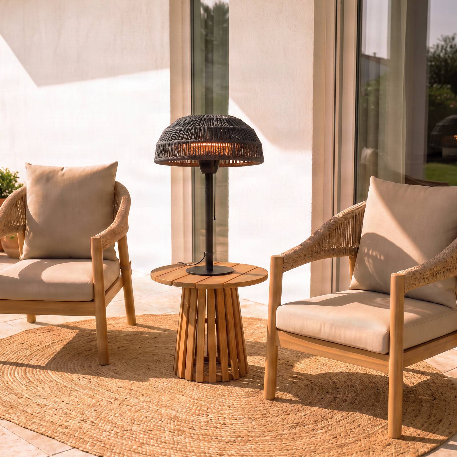 Promiennik stołowy Lucande Calenza, czarny, 70 cm, 1 500 W