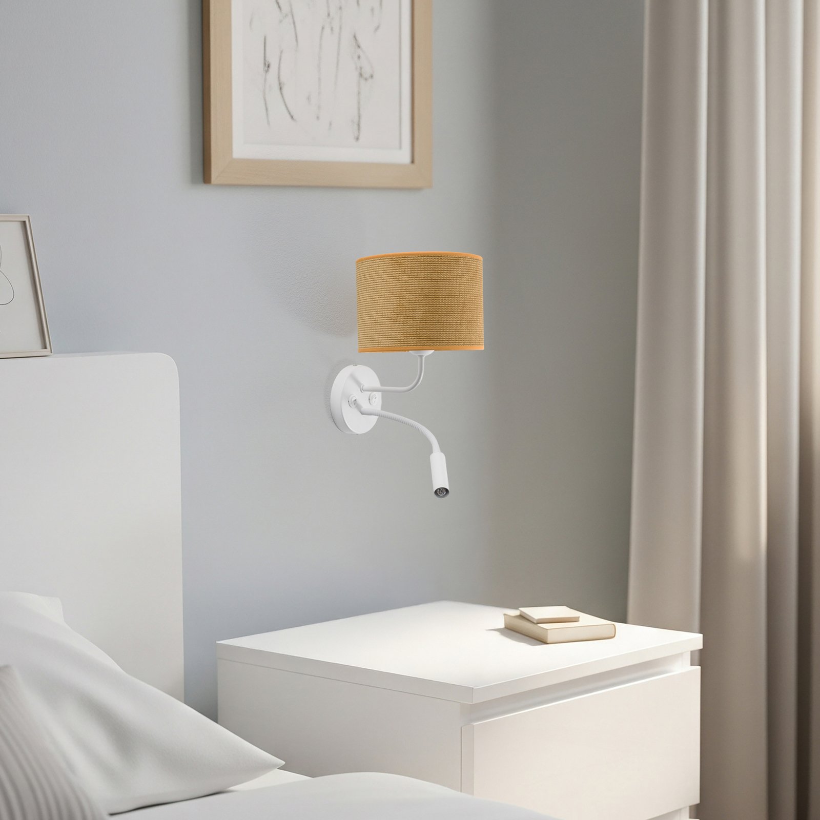 Wandleuchte Roller, Cord, weiß/senfgelb, Leselicht