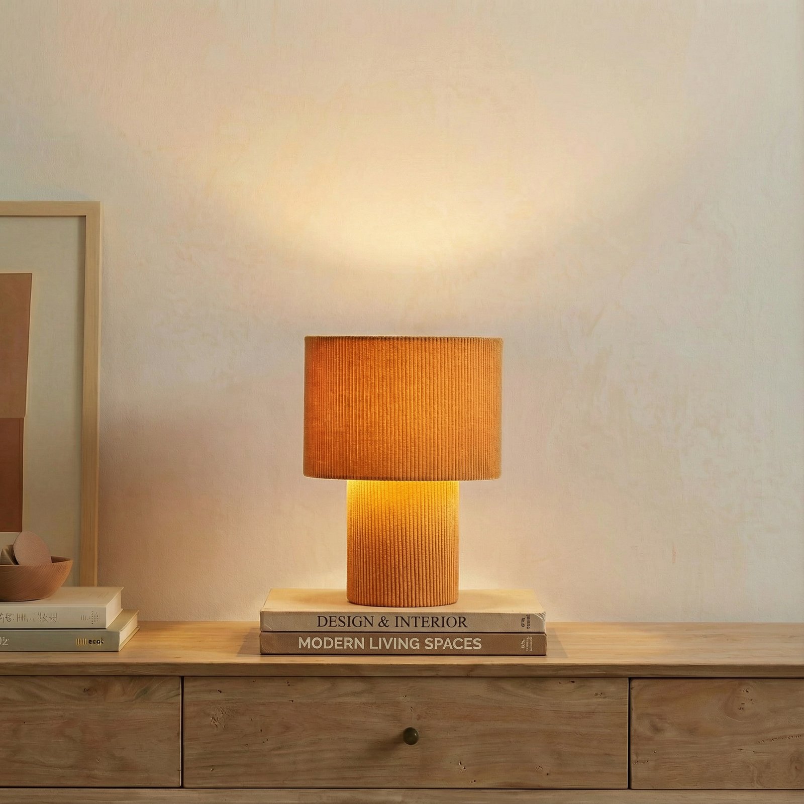 Lindby table lamp Jone, light brown, textile, 30 cm high, E27