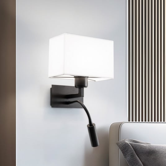 Wandlampe Harry, eckig, schwarz/schwarz/weiß