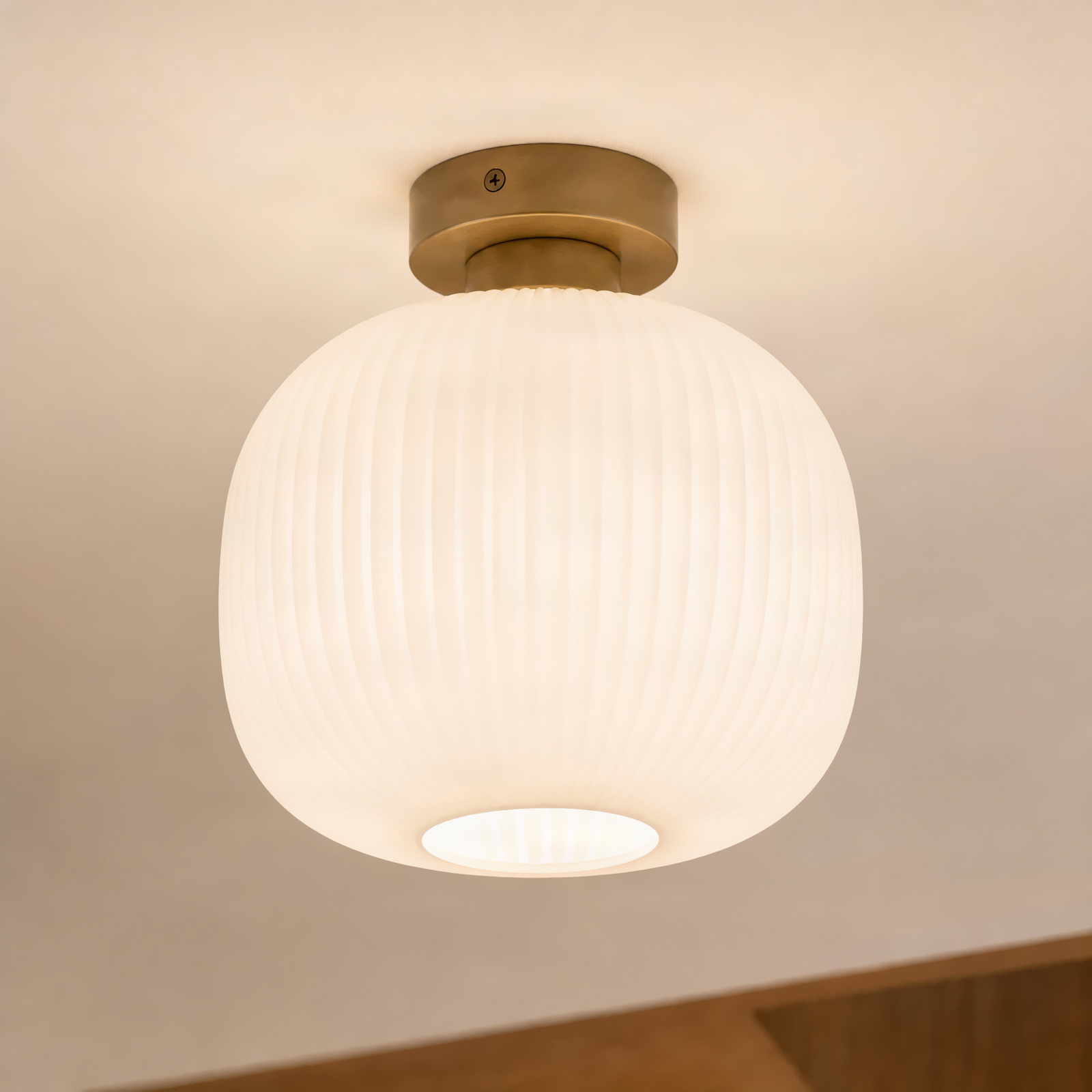 Nola plafondlamp Evey, Ø 25 cm, wit/beige, glas