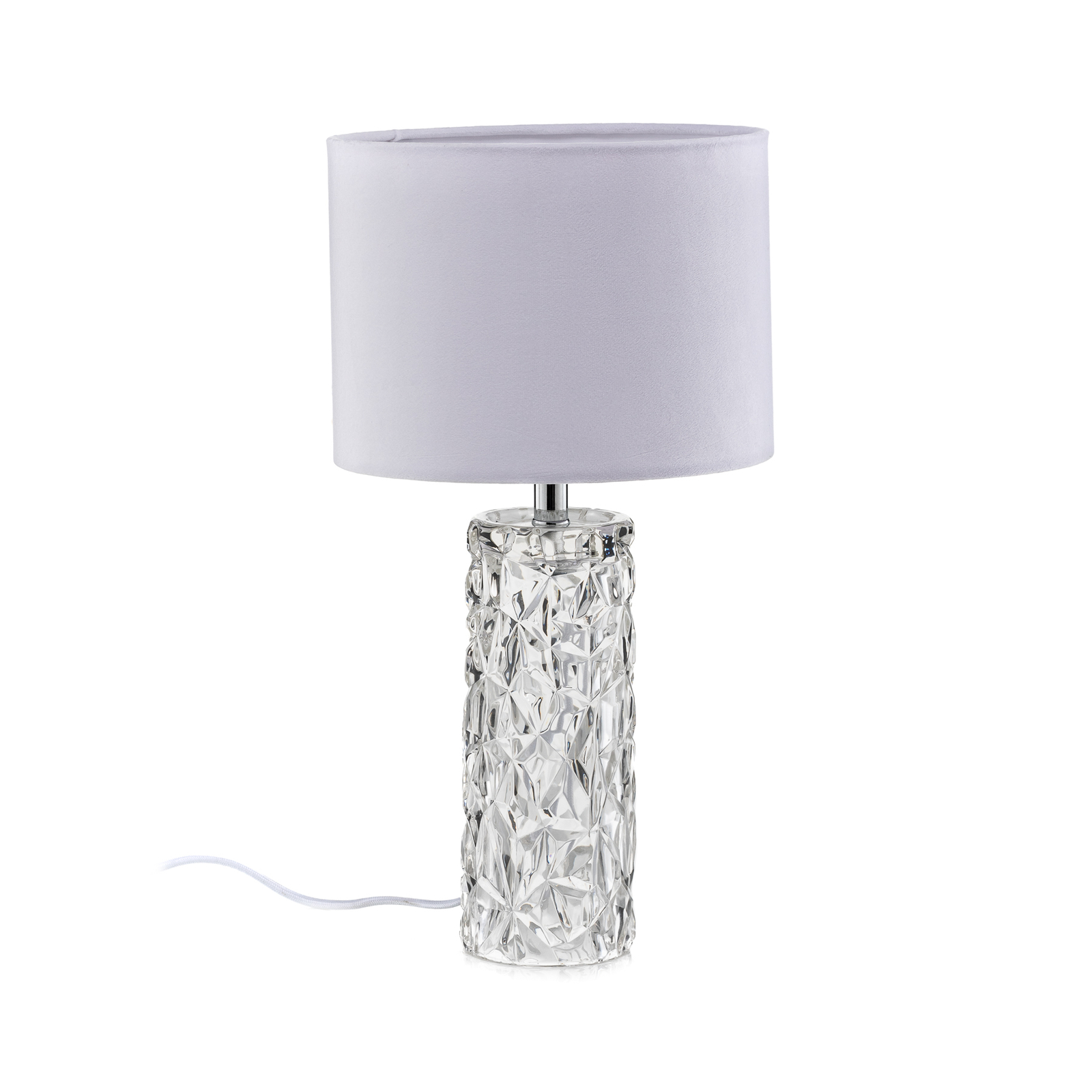 Бяла настолна лампа Madame с текстилен абажур