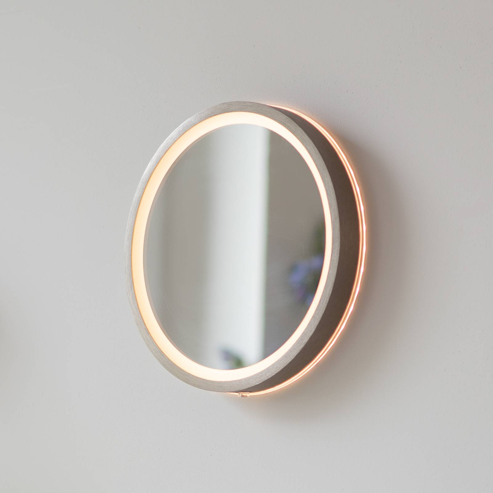Lustro ścienne LED VIDRO, brązowe, Ø 26 cm, metal/szkło, przełącznik