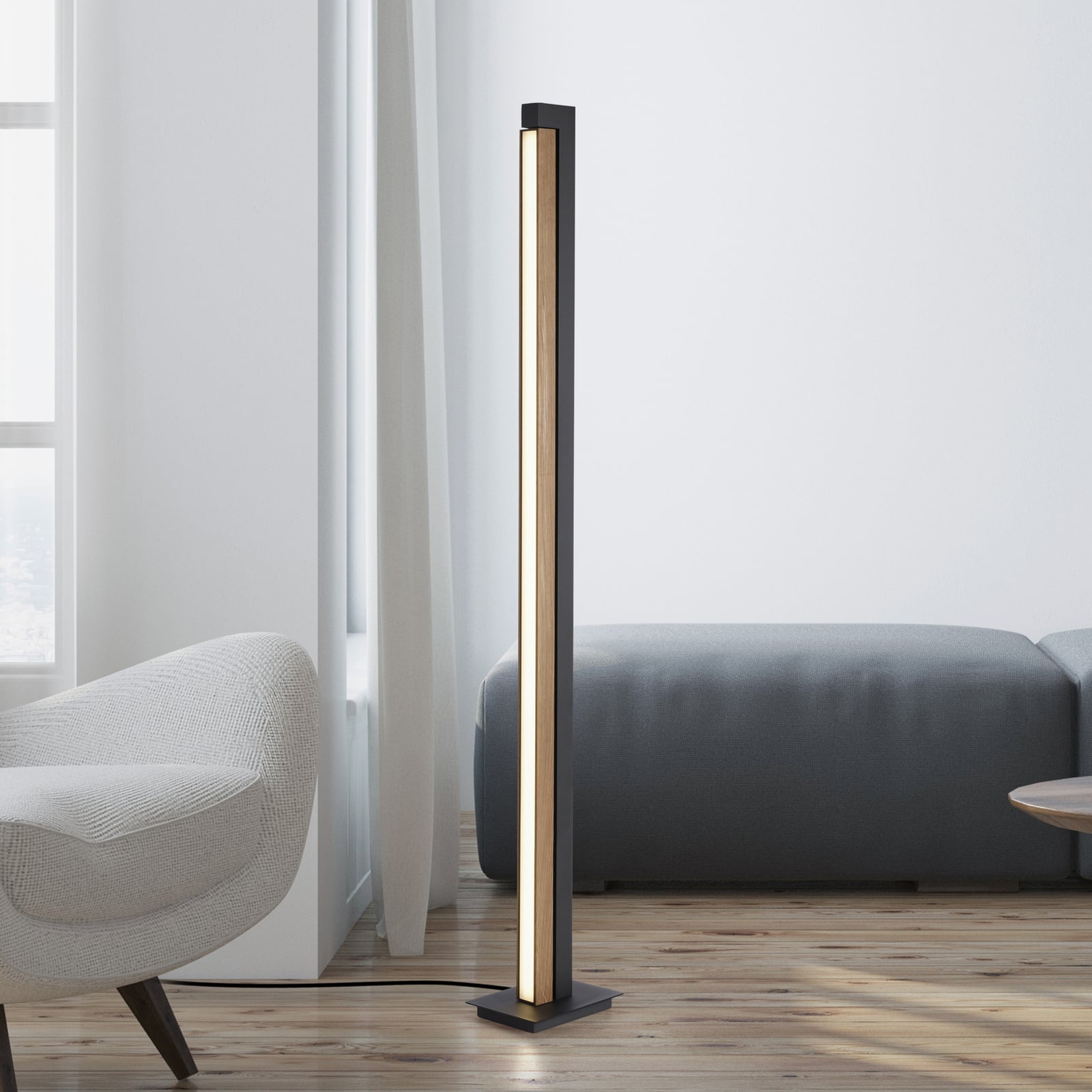 Lampe sur pied LED Lines Floor, chêne/graphite, CCT, 140 cm - PURE Lampe sur pied LED Lines Floor, chêne/graphite, CCT, 140 cm - PURE