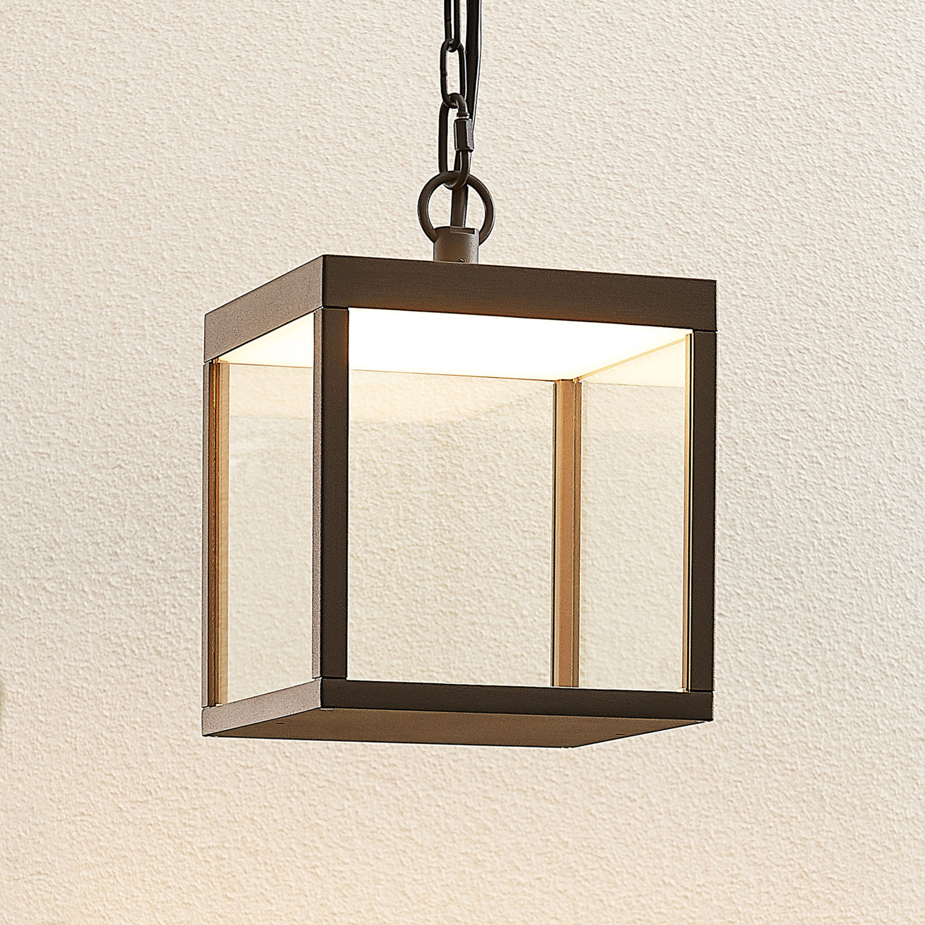 Lucande LED outdoor hanging light Cube, 18 cm, aluminium, glass, 11 W, energy efficiency: A+, L: 18 cm, W: 18 cm, H: 18 cm