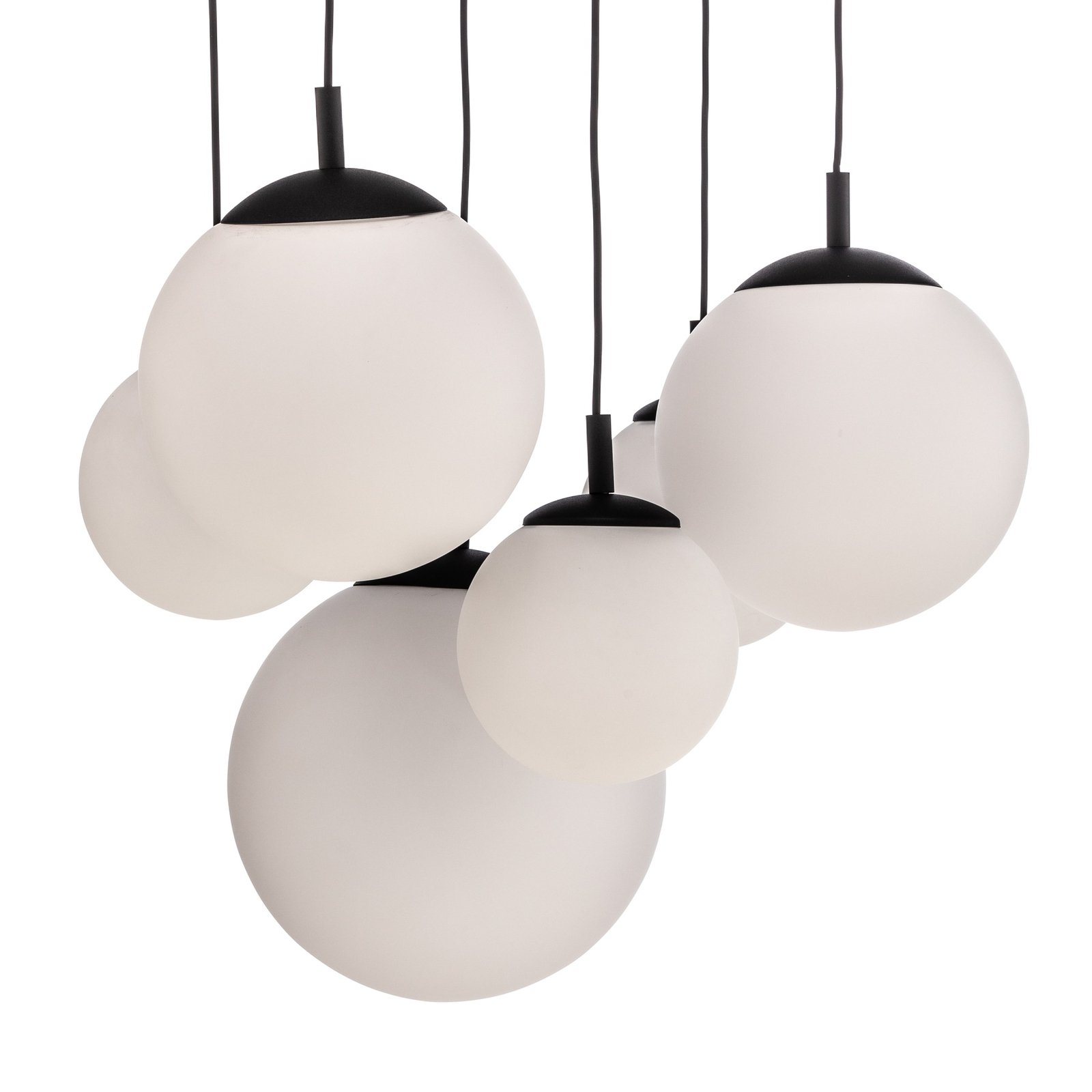 Hanglamp Esme, opaalglas, 6-lamps, rechthoekig