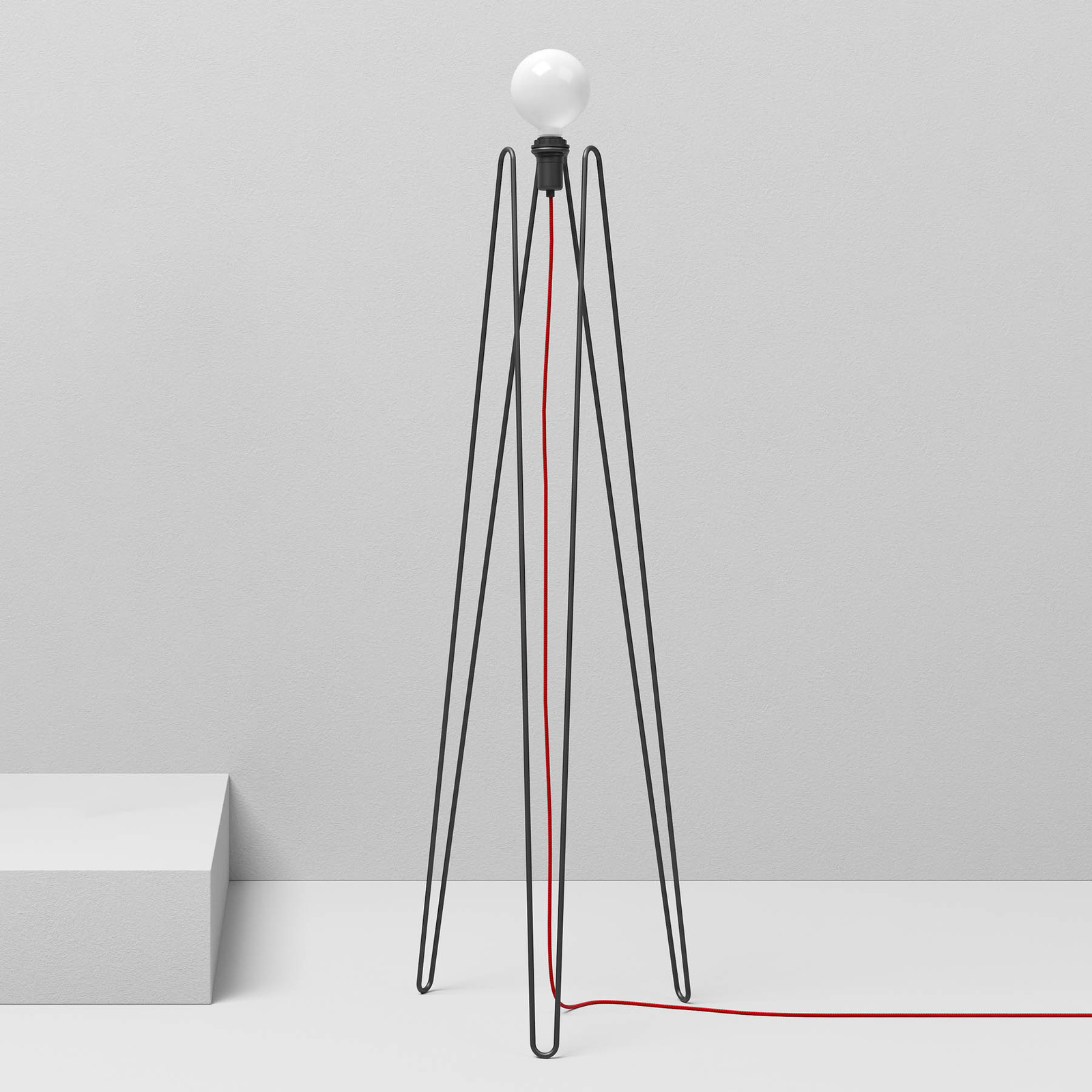 GRUPA Model M2 LED stojacia lampa čierna, červený kábel