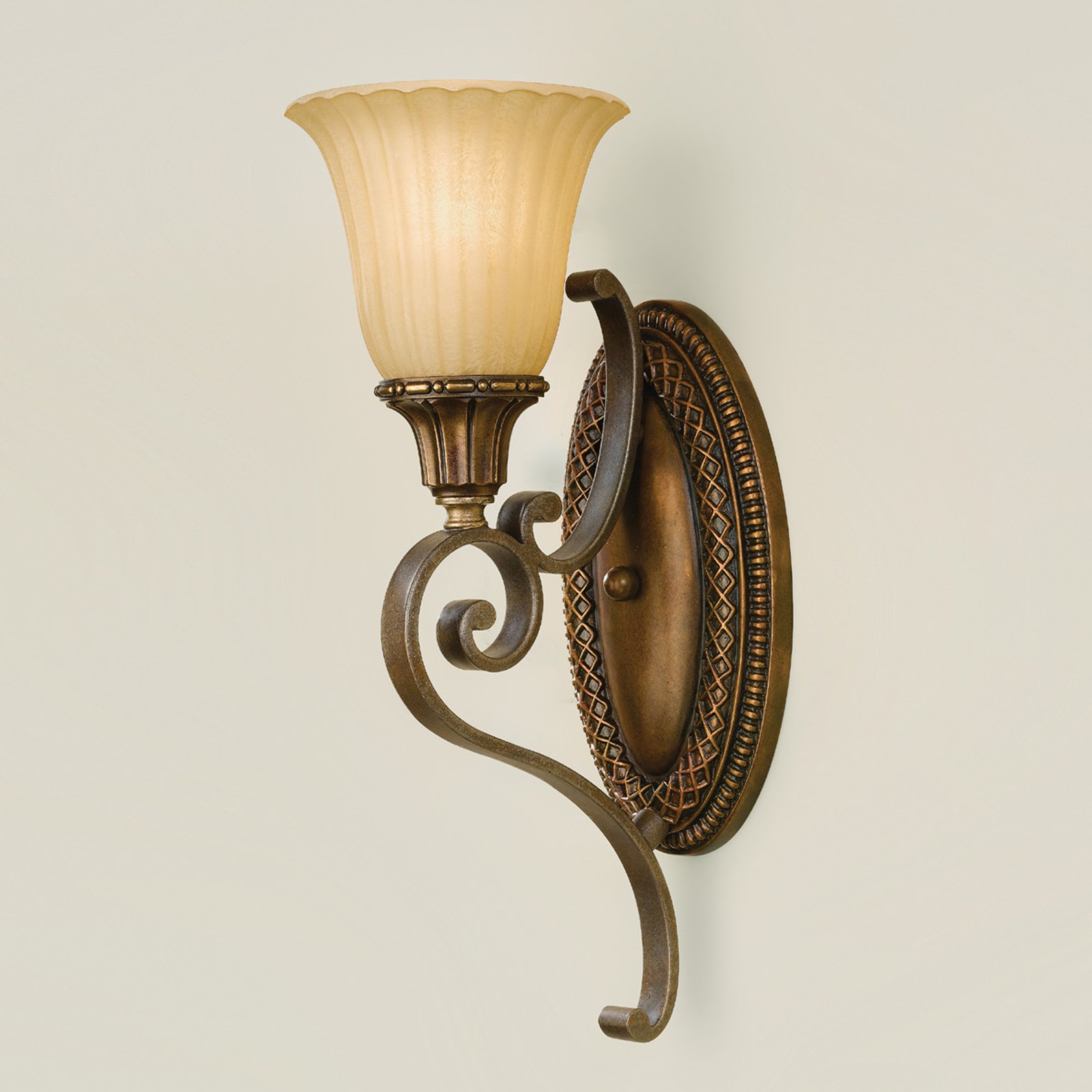 FEISS Kelham Hall Wall Light Bronze / Gold, for Living / Dining Room, Metal, Scavo glass, E27, 60 W, energy efficiency: A++, W: 14 cm, H: 41.9 cm