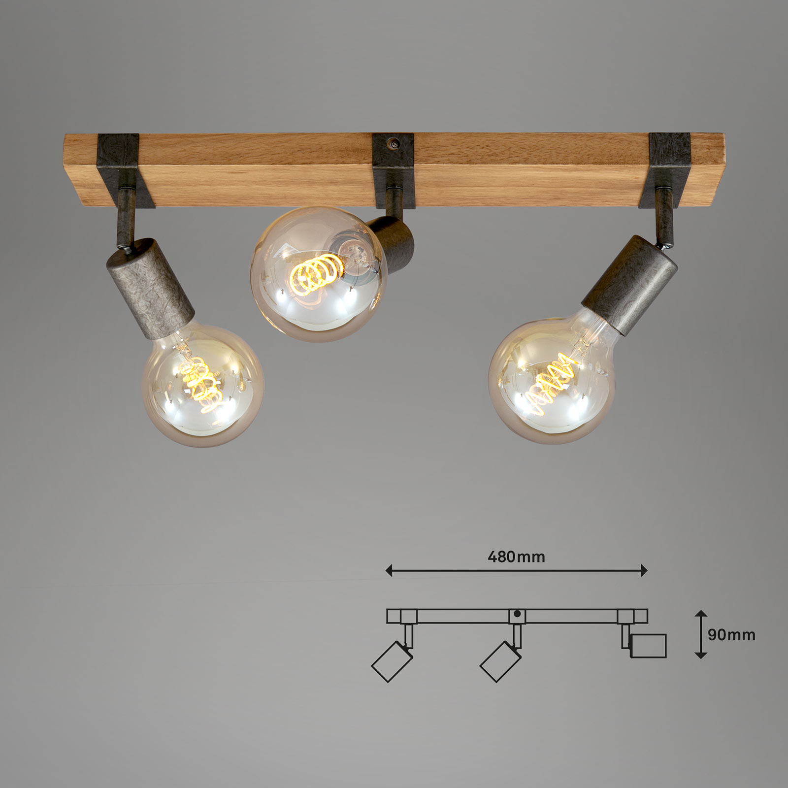 Wood Basic mennyezeti lámpa, három izzós