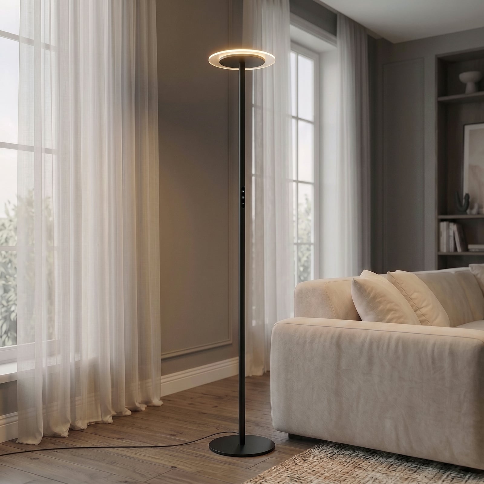 Lampa stojąca LED Arcchio Frile, czarna, wysokość 190 cm, ściemniana