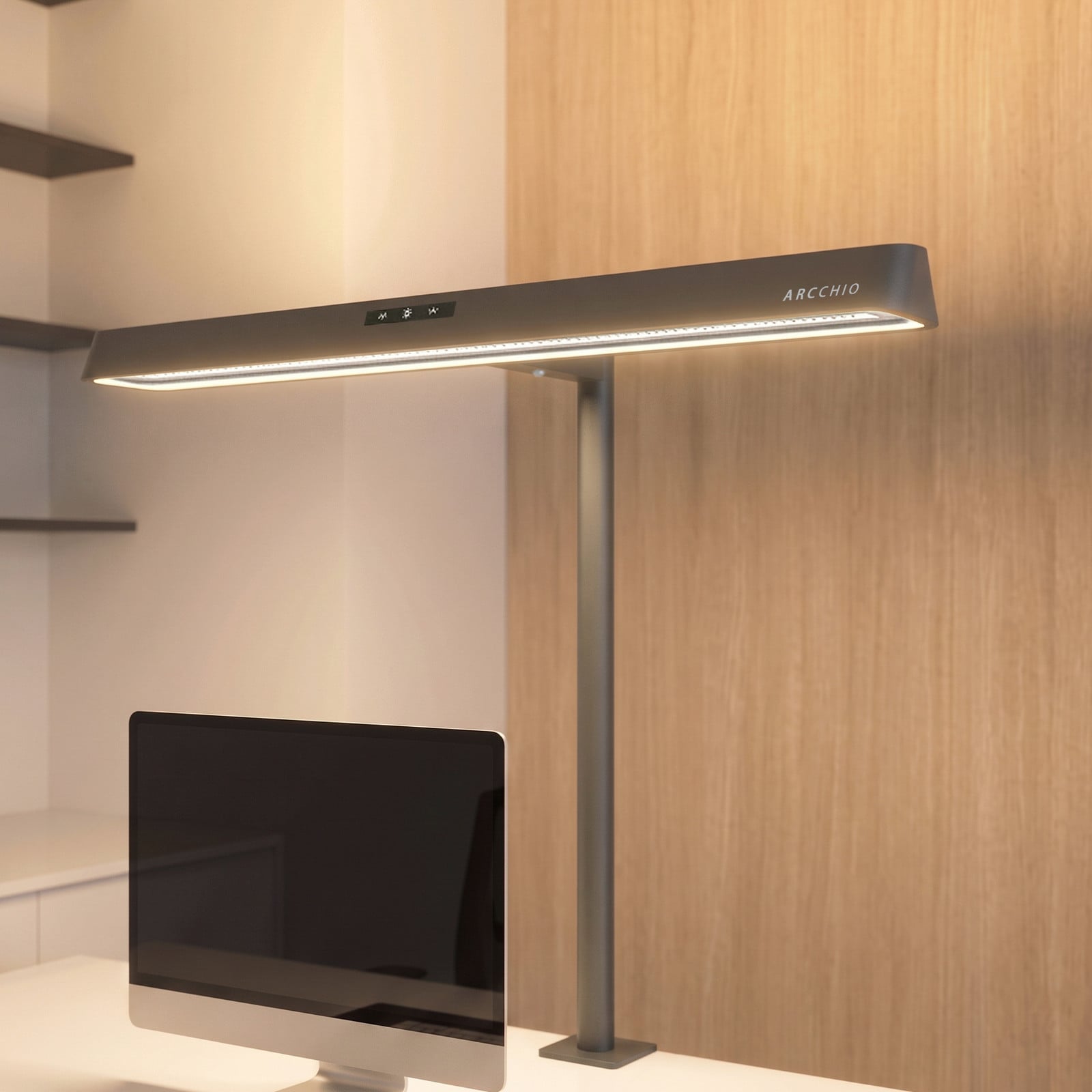 Shax LED-klemmelampe, svart, dimbar, 4 000 K, sensor – Arcchio - Arbeidsrom / kontor - Moderne - Metall - Med skjerm