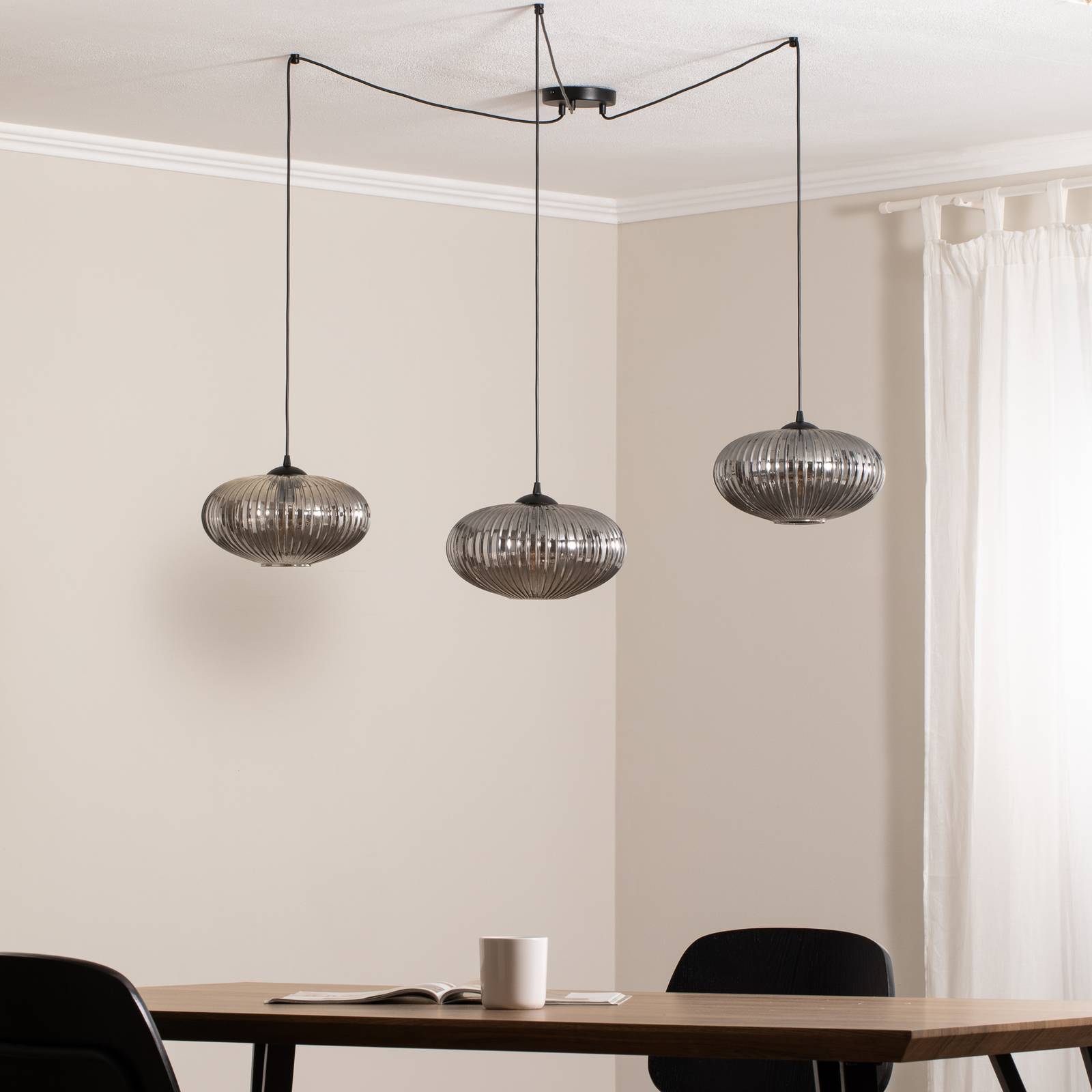 Hängelampe Origo, rauchfarben, dezentral, Glas, 3-flg. günstig online kaufen