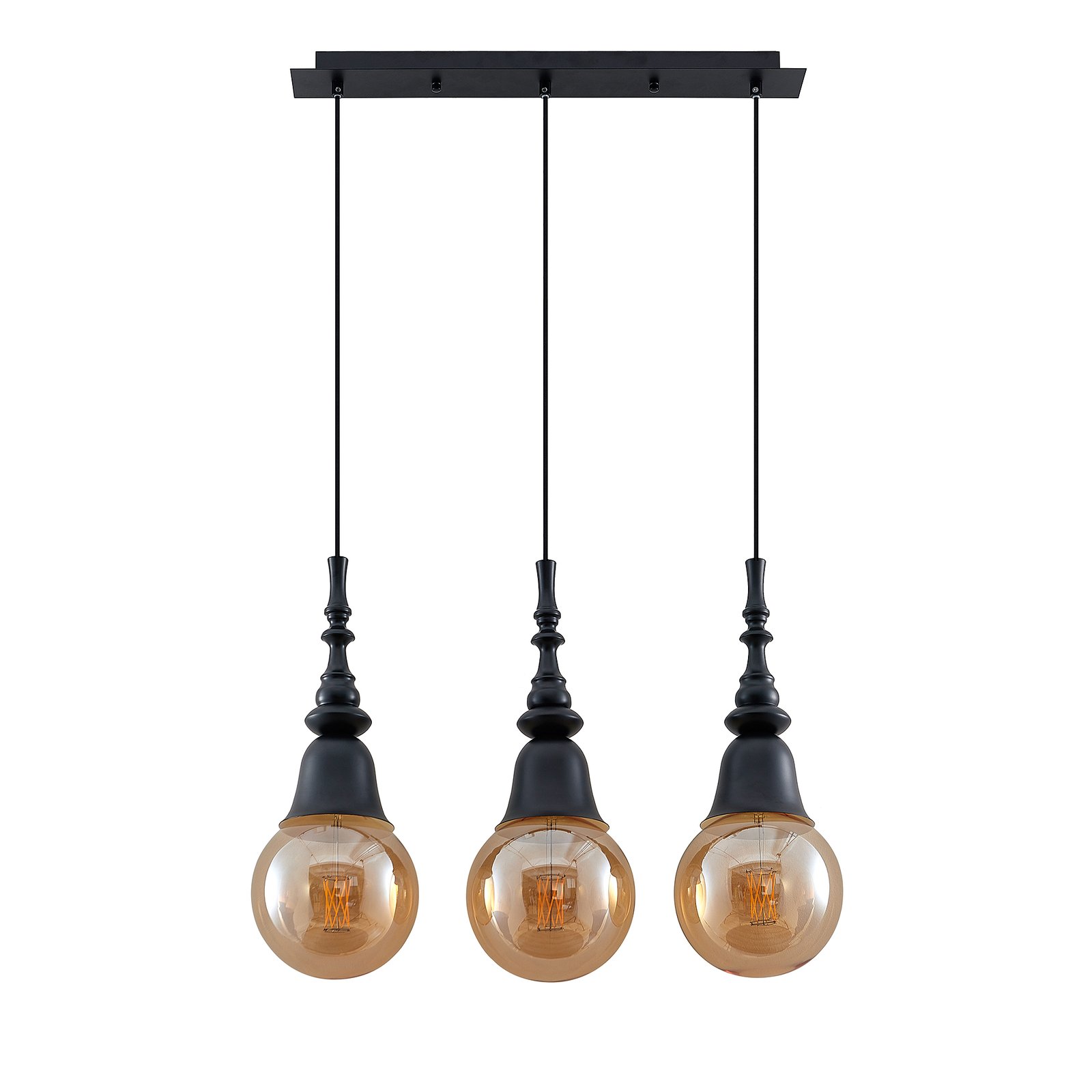 Lucande Gesja suspension 3 lampes allongée noire