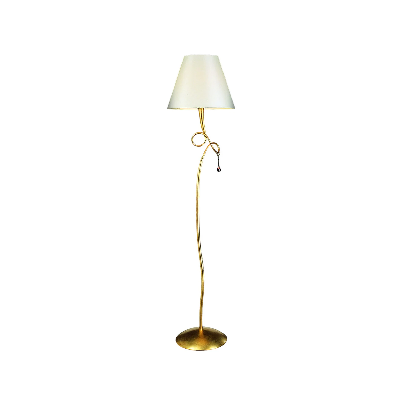 Podna lampa Paola sa zlatnim tekstilnim sjenilom