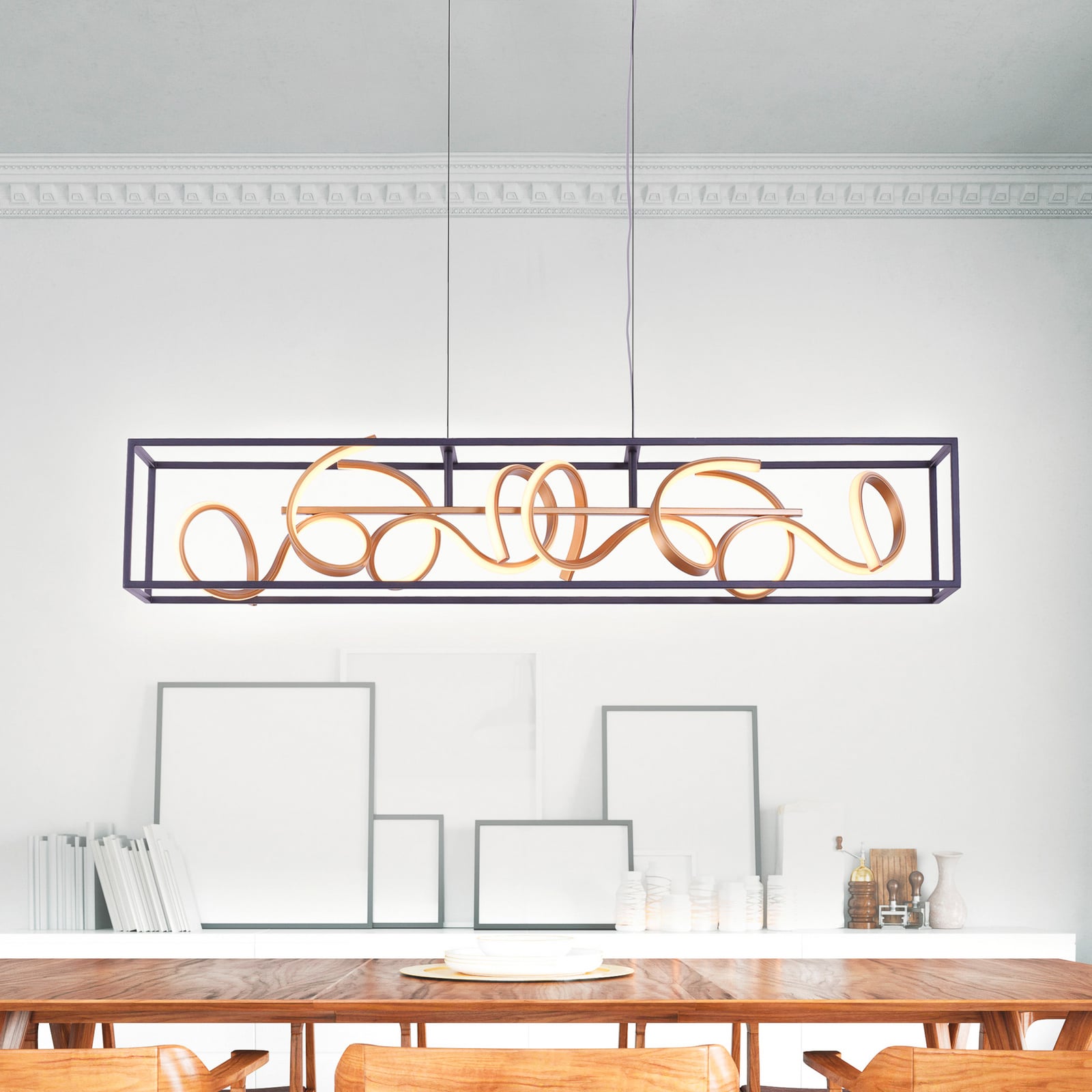 LED pakabinamas šviestuvas „SELINA“, juodos ir auksinės spalvos, ilgis 110 cm,