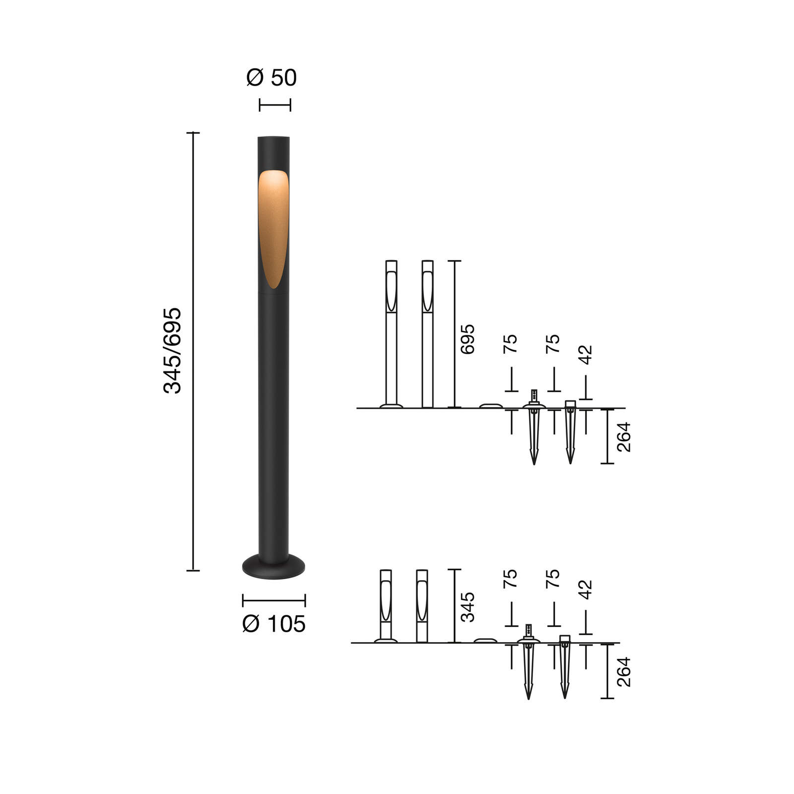 Flindt Garden Candeeiro de Jardim Long 2700K com Base Black - Louis Poulsen