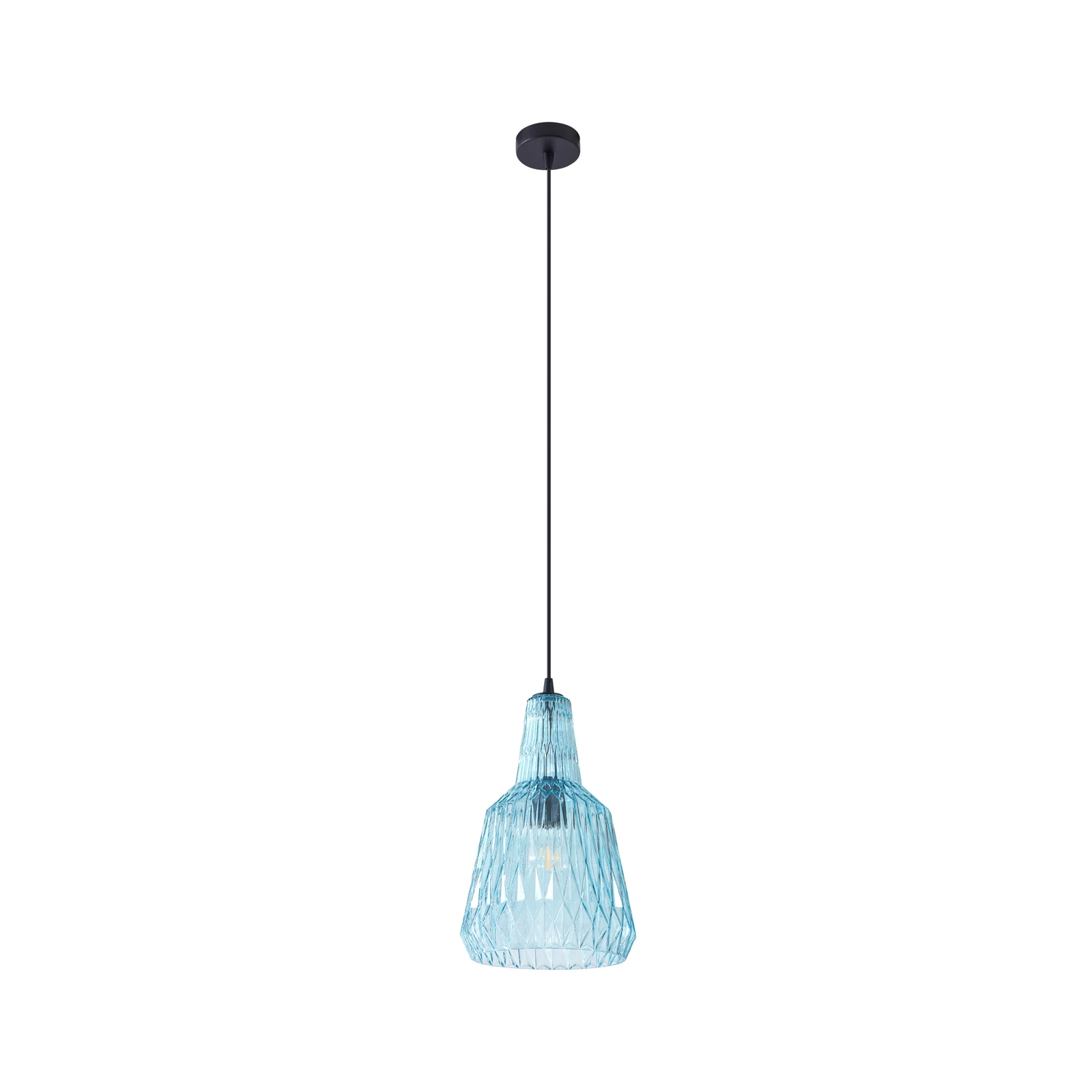 Suspensie Lindby Belarion, albastru, 1 lumină, sticlă, Ø 23 cm