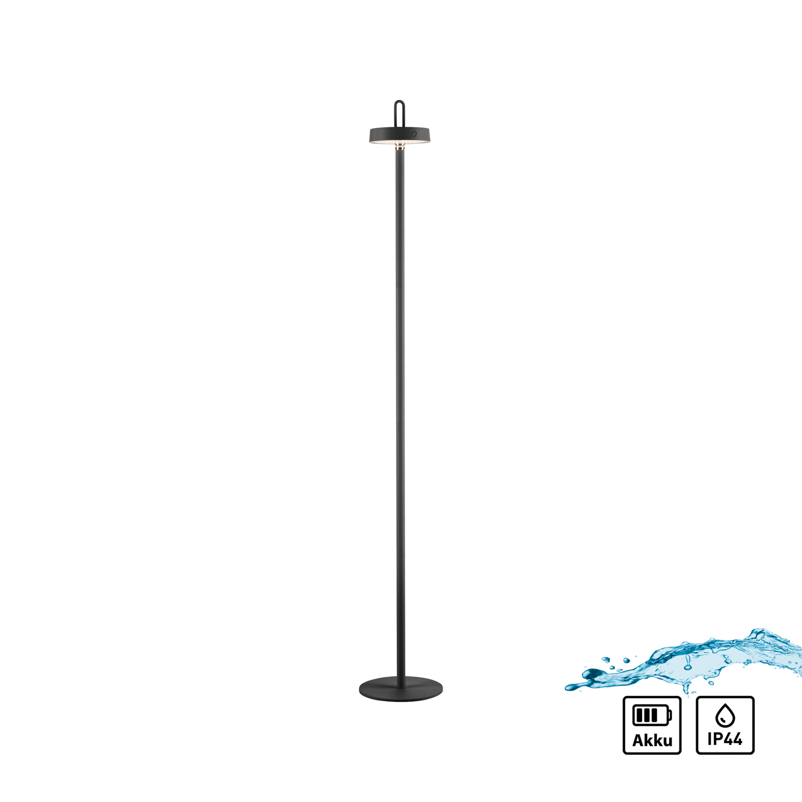 JUST LIGHT. Amag lámpara de pie LED recargable, negra, hierro, IP44
