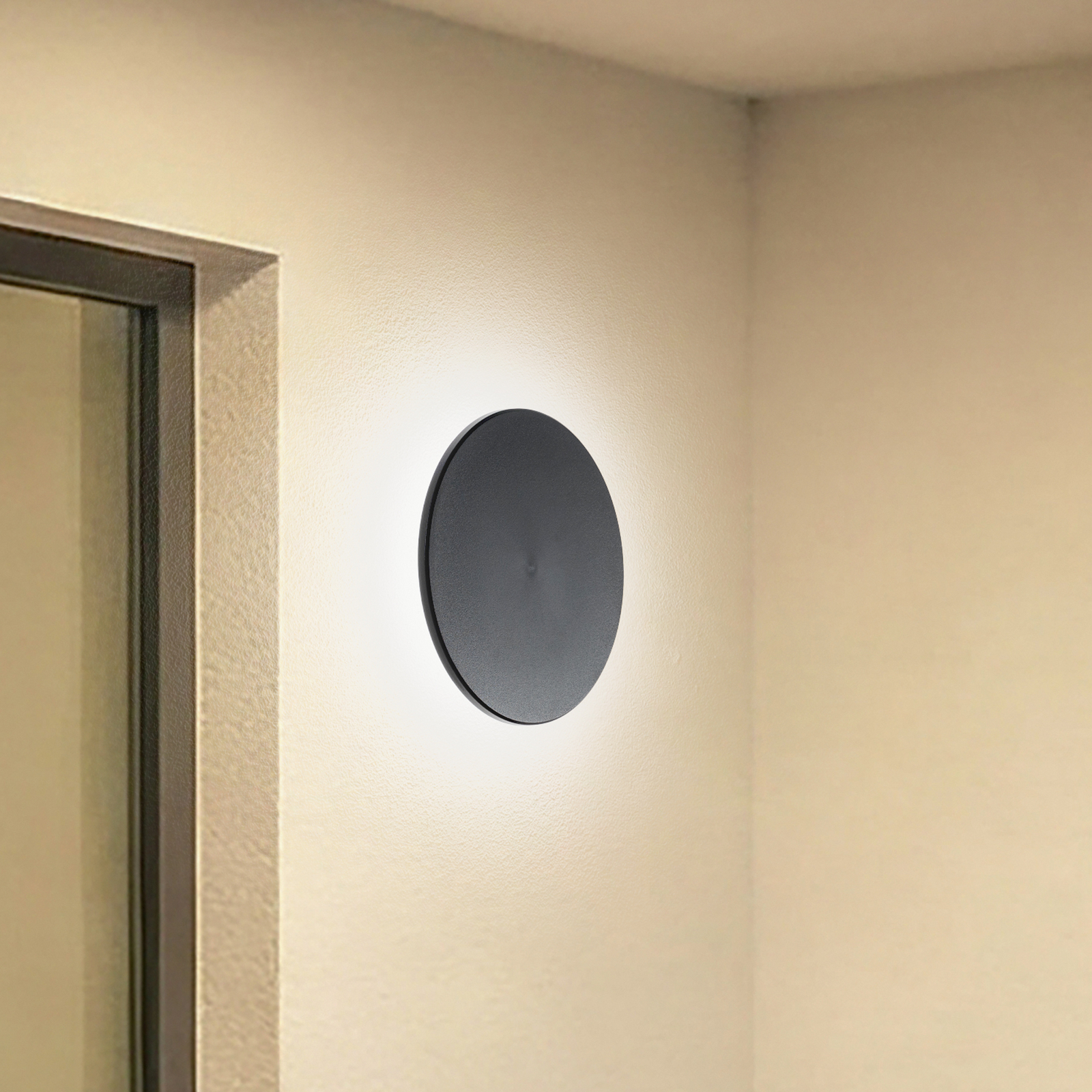Aplique de pared LED Disk, Ø 25 cm, negro, plástico, IP65, CCT