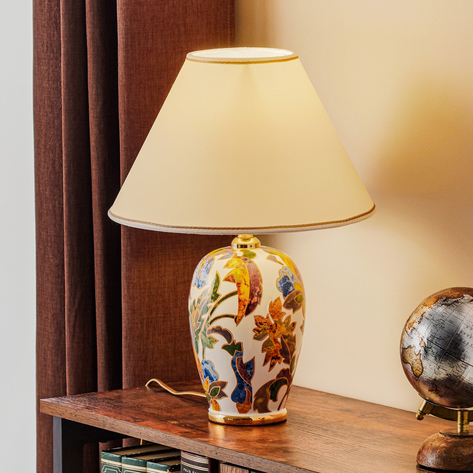 austrolux Lampă de masă Damasco aur 24 karate Ø 30 cm - Camera de zi / sufragerie - alb auriu colorat - Ceramică