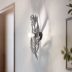 Aplique de pared W-030, negro, diseño de plumas, madera MDF, corte láser