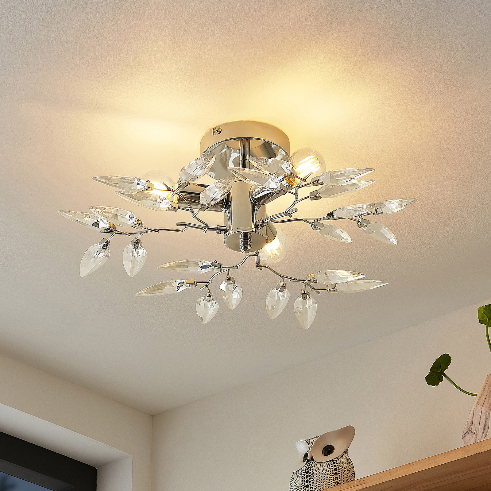 Lindby Nursah ceiling light, three-bulb, clear