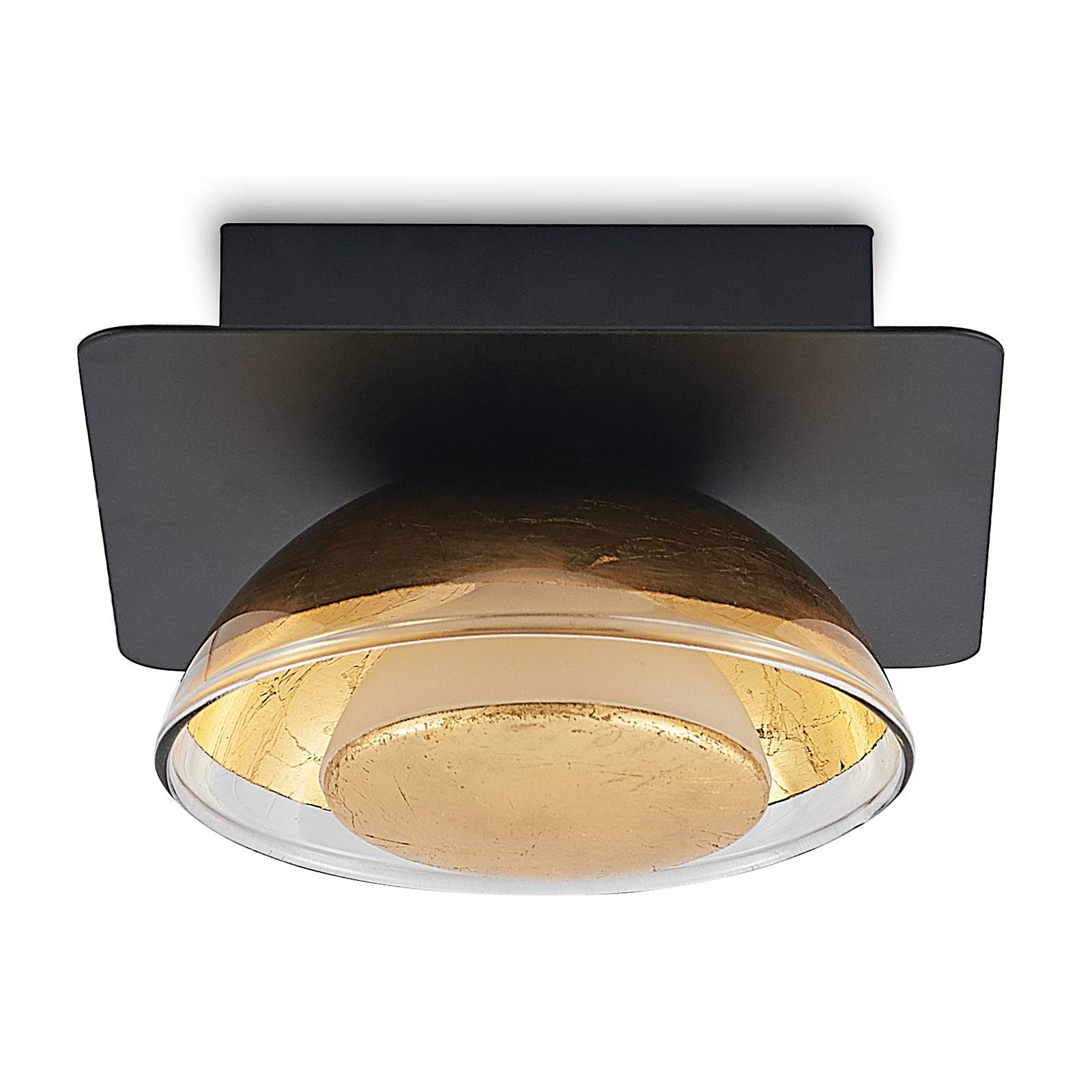 Lindby Erin LED ceiling lamp black/gold square, for Living / Dining Room, iron, glass, GU10, 5 W, L: 14 cm, W: 14 cm, H: 8.1 cm