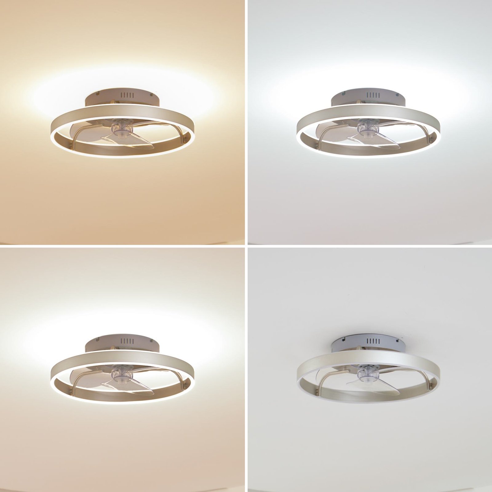 Lindby LED-Deckenventilator Momitu, silber, leise, Ø 14 cm