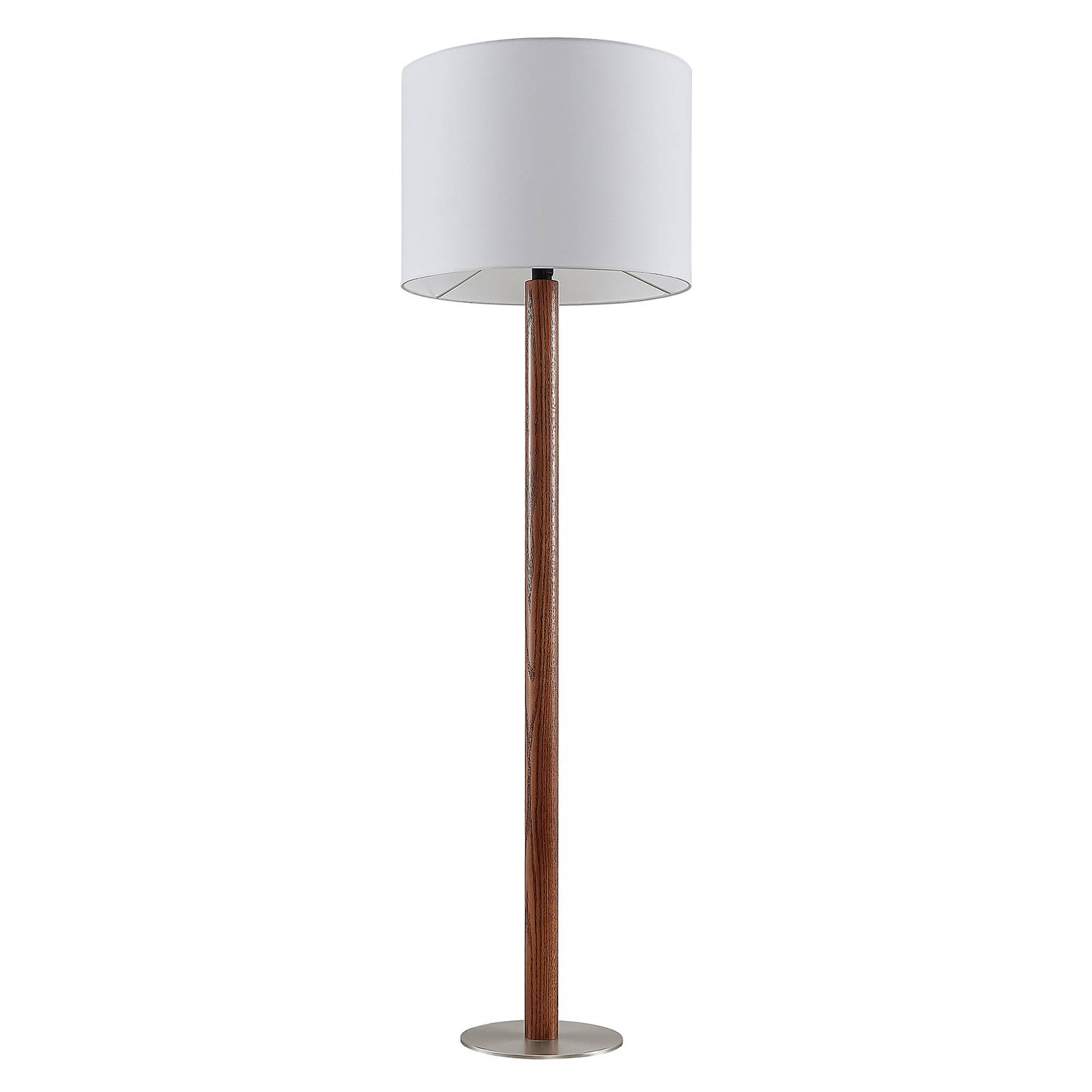 Lucande Larkira fabric floor lamp, round, 48 cm, for Living / Dining Room, fabric, steel, oak, E27, 60 W, H: 160 cm