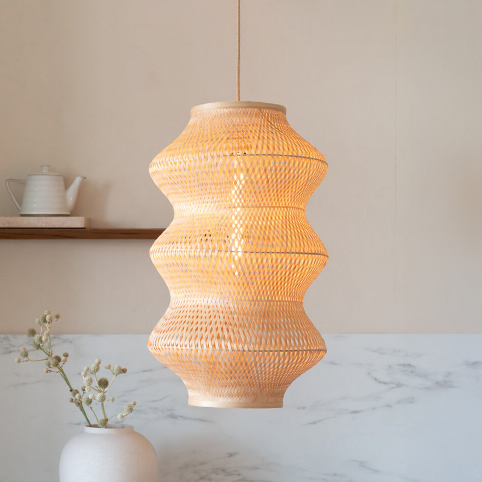 GOOD & MOJO Lampă suspendată Barbados natur Ø 40 cm bambus E27 - Camera de zi / sufragerie - Design - lemn deschis - Bamboo