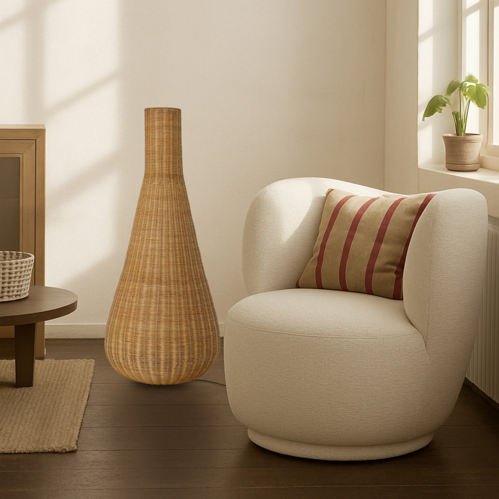 Takeo vloerlamp, rotan, hoogte 115 cm, E27 - Lucande Takeo vloerlamp, rotan, hoogte 115 cm, E27 - Lucande