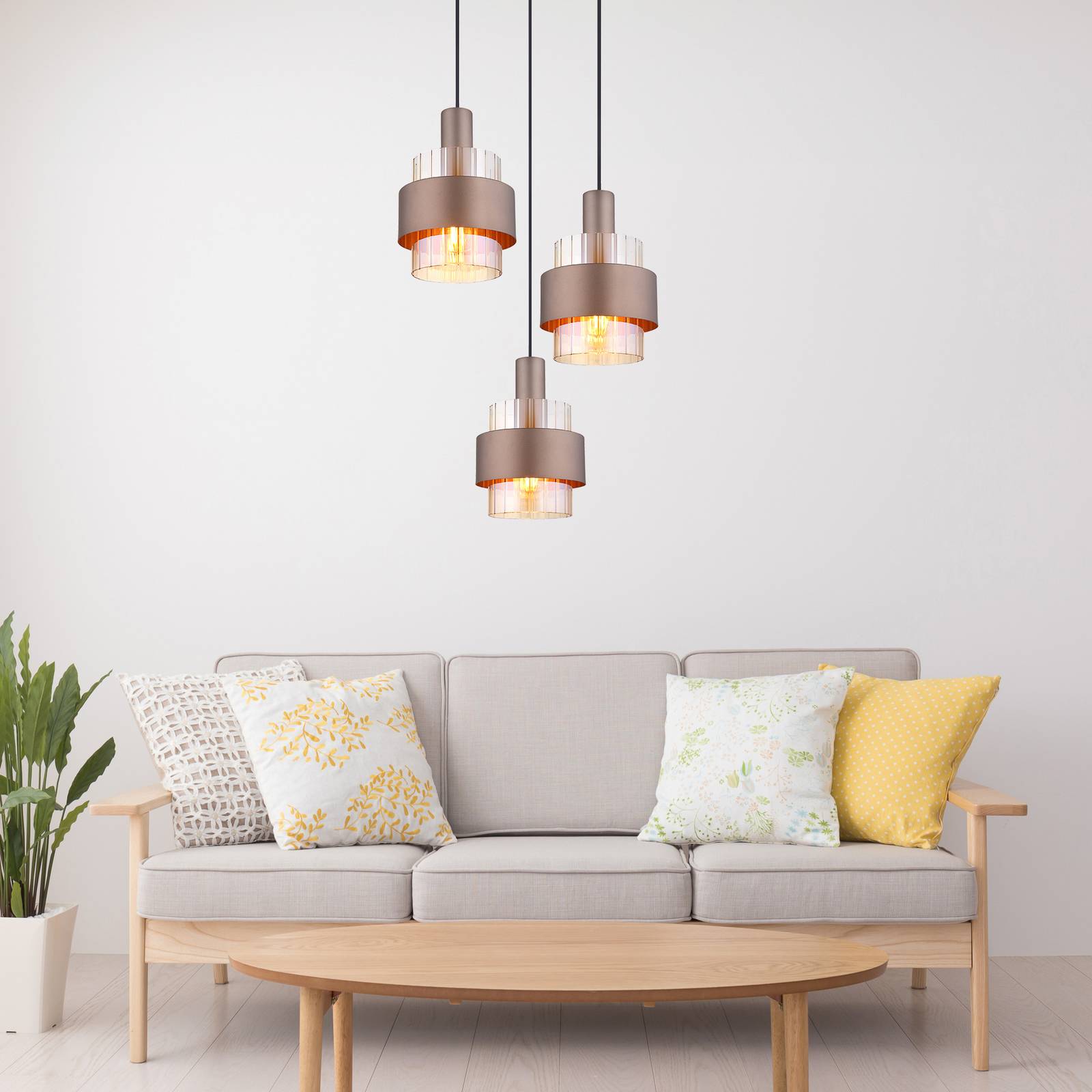 Lampa wisząca Milley, Ø 45 cm, w kolorze brązu, 3-punktowa, metalowa
