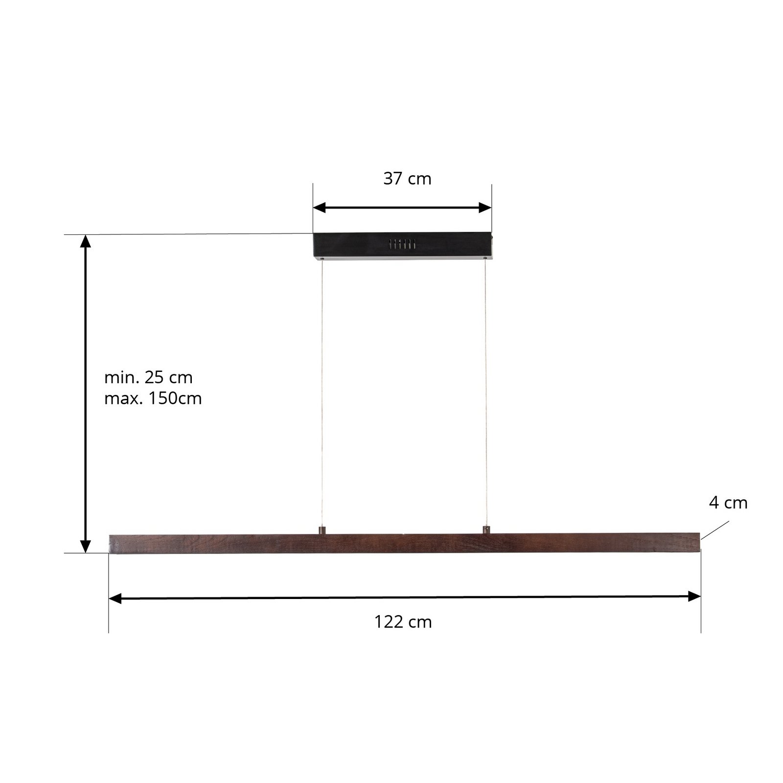 Lucande LED-riippvalgustid Nihalo, pähkel, 122 cm, dimmeriga, CCT