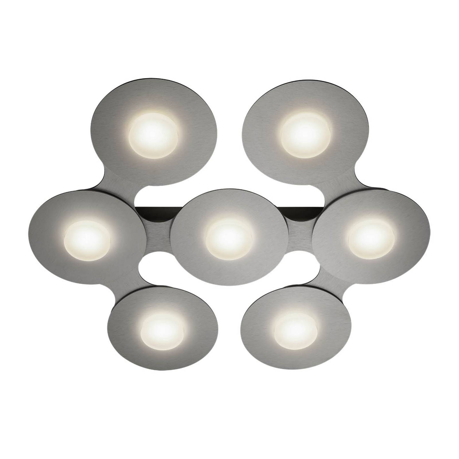 Grossmann GROSSMANN Disc ceiling light, silver grey, 7-bulb, for Living / Dining Room, brushed aluminium, acrylic, 50.4 W, L: 57.7 cm, W: 52.2 cm, H: 6.6 cm