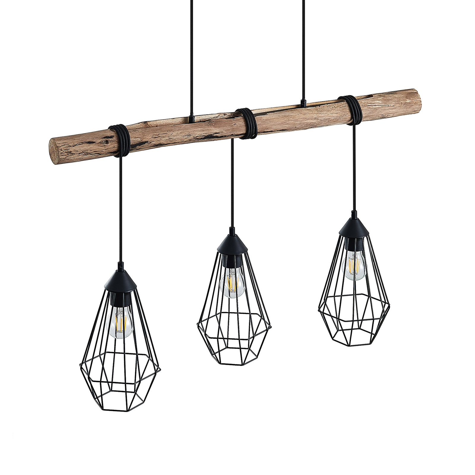 Lindby Eldarion suspension poutres bois, 3 lampes