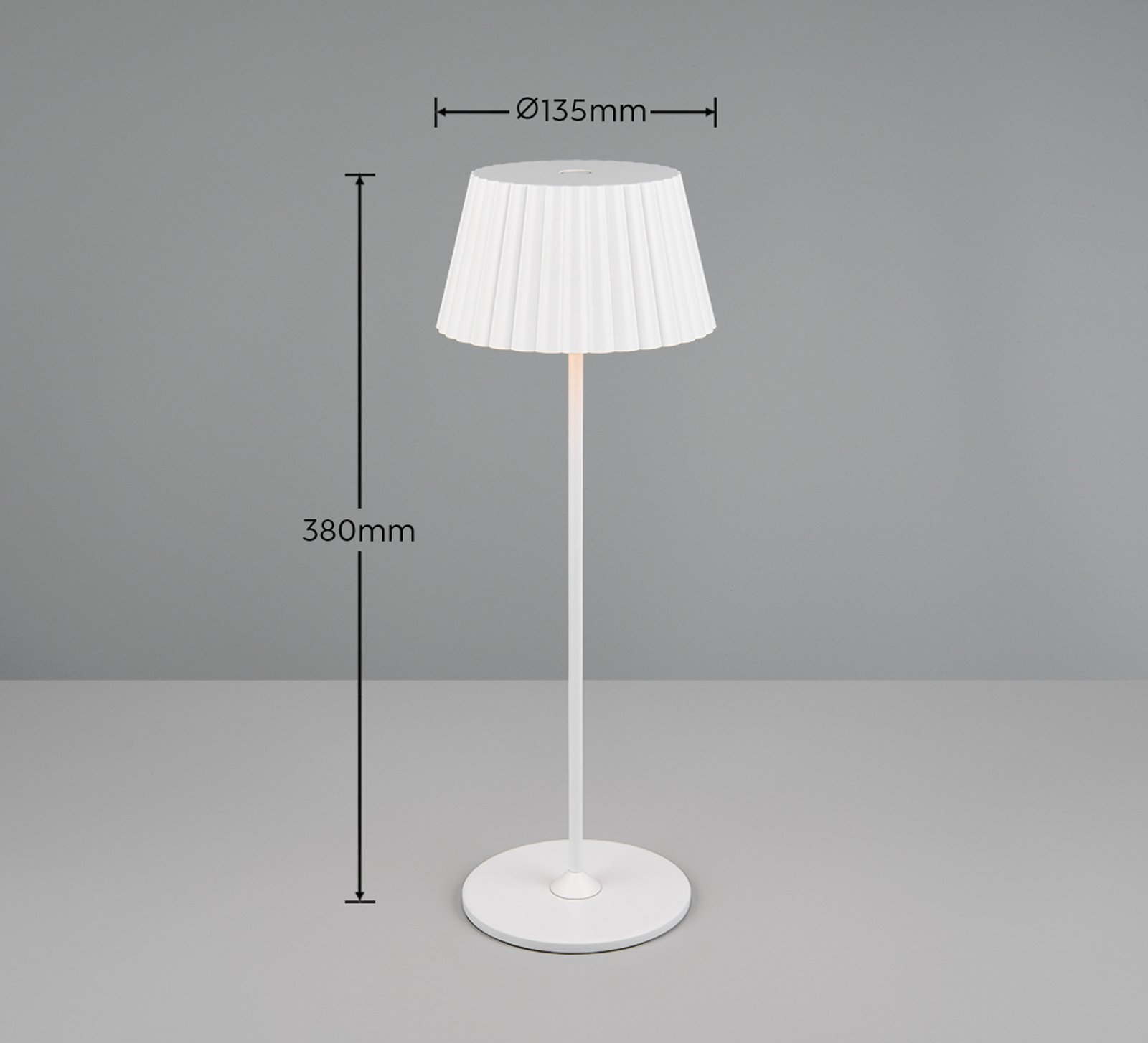 Suarez ladattava LED-pöytävalaisin, valkoinen, korkeus 39 cm, metallia