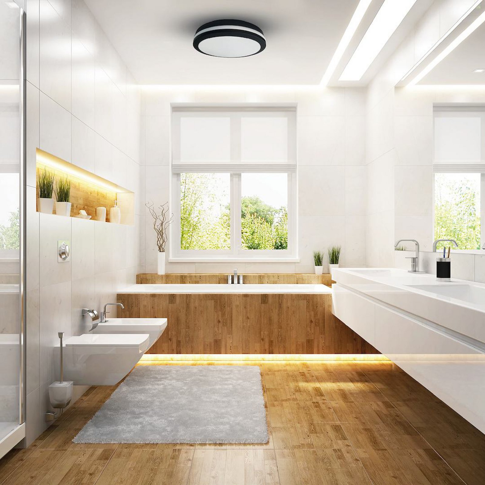 Marlon LED ceiling light, Ø 40 cm, black, plastic, IP54